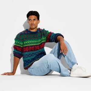 Open Box - Original Use - Men's Fair Isle Crewneck Pullover Sweat Navy